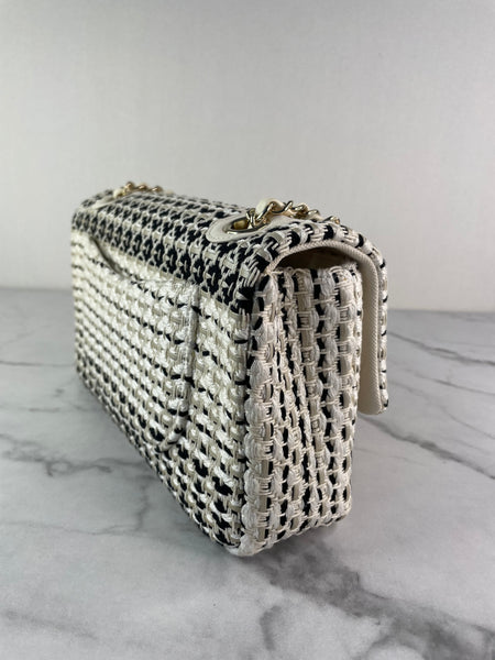 CHANEL Medium Classic Black/White Tweed Woven Single Flap Bag