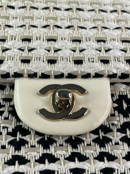 CHANEL Medium Classic Black/White Tweed Woven Single Flap Bag