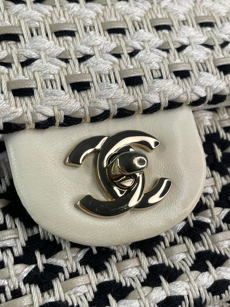 CHANEL Medium Classic Black/White Tweed Woven Single Flap Bag