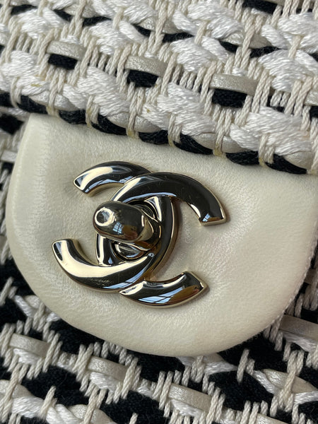 CHANEL Medium Classic Black/White Tweed Woven Single Flap Bag