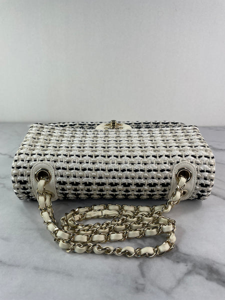CHANEL Medium Classic Black/White Tweed Woven Single Flap Bag