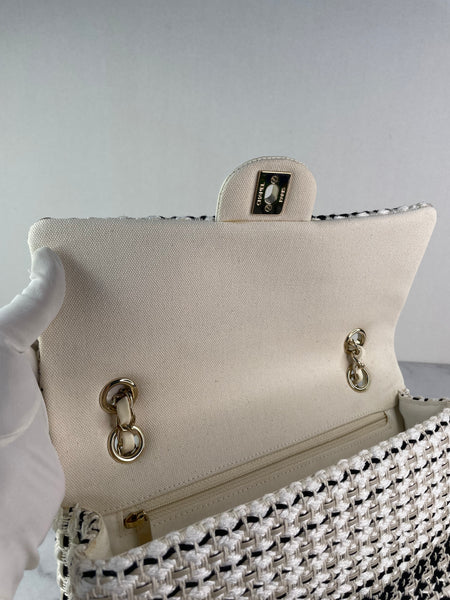 CHANEL Medium Classic Black/White Tweed Woven Single Flap Bag