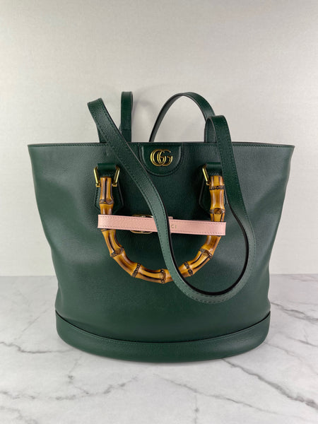 GUCCI Dark Green Diana Medium Tote Shoulder Bag