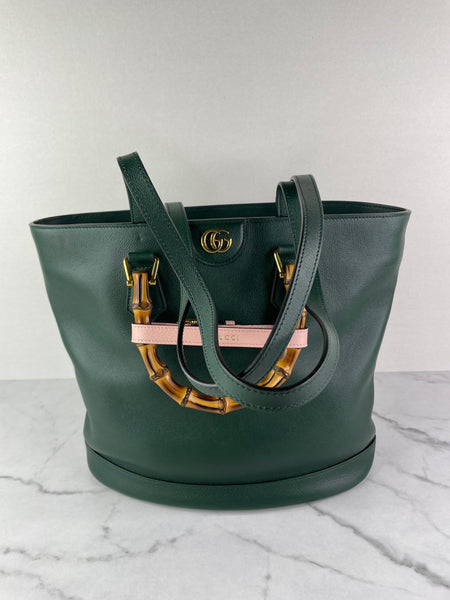 GUCCI Dark Green Diana Medium Tote Shoulder Bag