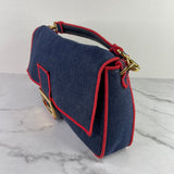 FENDI Denim Large Baguette Blue Rosso Shoulder Bag