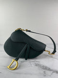 CHRISTIAN DIOR Dark Green (Vert Sapin) Grained Calfskin Saddle Bag with Strap