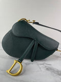 CHRISTIAN DIOR Dark Green (Vert Sapin) Grained Calfskin Saddle Bag with Strap