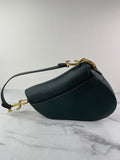 CHRISTIAN DIOR Dark Green (Vert Sapin) Grained Calfskin Saddle Bag with Strap