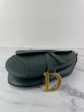 CHRISTIAN DIOR Dark Green (Vert Sapin) Grained Calfskin Saddle Bag with Strap