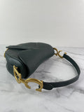 CHRISTIAN DIOR Dark Green (Vert Sapin) Grained Calfskin Saddle Bag with Strap