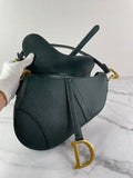 CHRISTIAN DIOR Dark Green (Vert Sapin) Grained Calfskin Saddle Bag with Strap