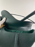 CHRISTIAN DIOR Dark Green (Vert Sapin) Grained Calfskin Saddle Bag with Strap