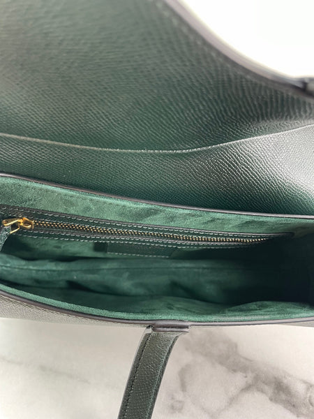 CHRISTIAN DIOR Dark Green (Vert Sapin) Grained Calfskin Saddle Bag with Strap