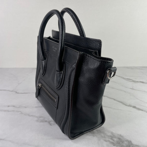 CELINE Black Drummed Calfskin Nano Luggage Crossbody/Shoulder Bag