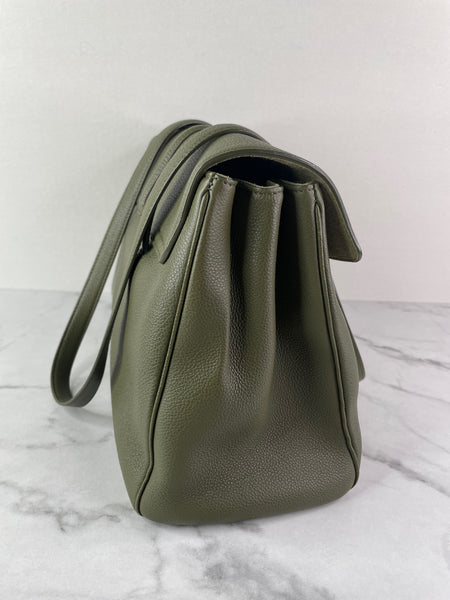 CELINE Dark Olive Grained Calfskin Medium Soft 16 Shoulder Bag