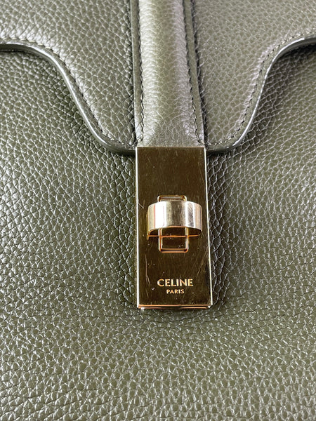 CELINE Dark Olive Grained Calfskin Medium Soft 16 Shoulder Bag