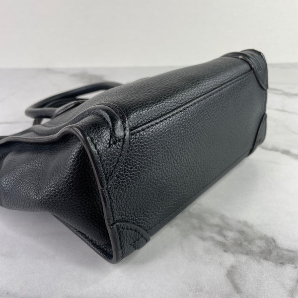 CELINE Black Drummed Calfskin Nano Luggage Crossbody/Shoulder Bag