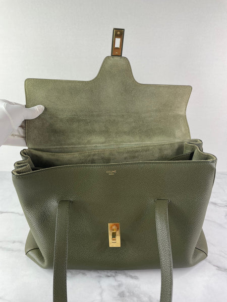 CELINE Dark Olive Grained Calfskin Medium Soft 16 Shoulder Bag