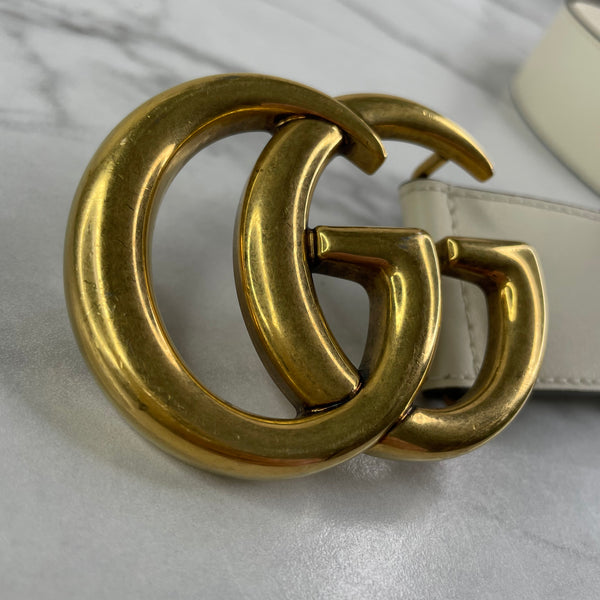 GUCCI Mystic White Calfskin GG MARMONT Belt Size 85/34