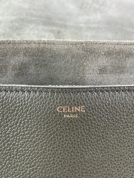 CELINE Dark Olive Grained Calfskin Medium Soft 16 Shoulder Bag