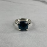 David Yurman Chatelaine® Ring Sterling Silver with Hampton Blue Topaz and Diamonds Size 6.5