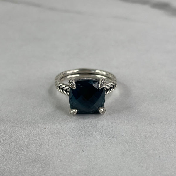 David Yurman Chatelaine® Ring Sterling Silver with Hampton Blue Topaz and Diamonds Size 6.5