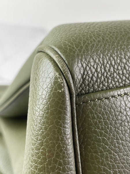 CELINE Dark Olive Grained Calfskin Medium Soft 16 Shoulder Bag