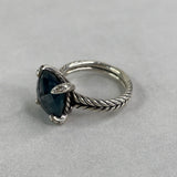 David Yurman Chatelaine® Ring Sterling Silver with Hampton Blue Topaz and Diamonds Size 6.5