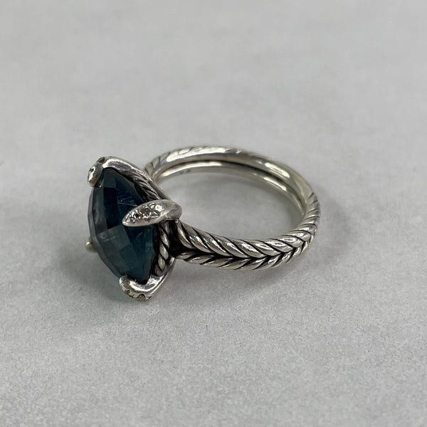 David Yurman Chatelaine® Ring Sterling Silver with Hampton Blue Topaz and Diamonds Size 6.5