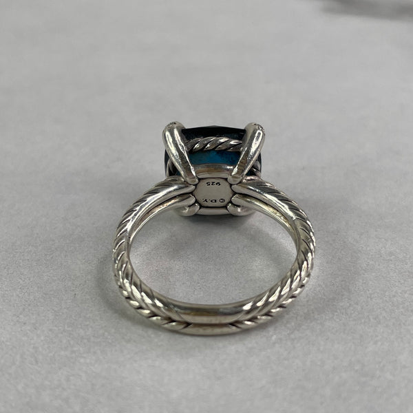 David Yurman Chatelaine® Ring Sterling Silver with Hampton Blue Topaz and Diamonds Size 6.5