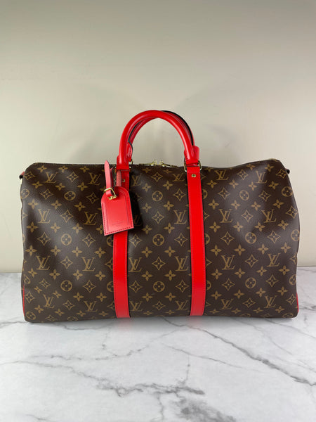 LOUIS VUITTON Monogram Keepall Bandoulière 50 Coquelicot Red