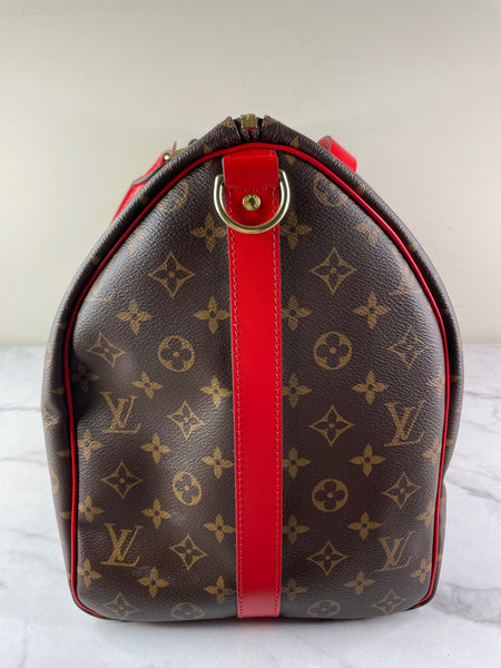 LOUIS VUITTON Monogram Keepall Bandoulière 50 Coquelicot Red