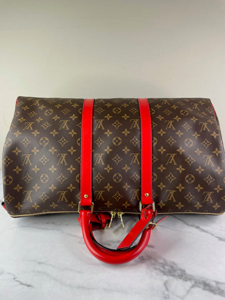 LOUIS VUITTON Monogram Keepall Bandoulière 50 Coquelicot Red