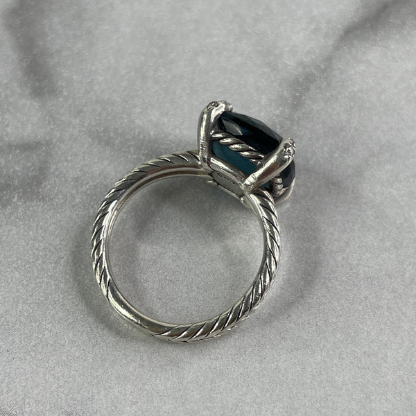 David Yurman Chatelaine® Ring Sterling Silver with Hampton Blue Topaz and Diamonds Size 6.5