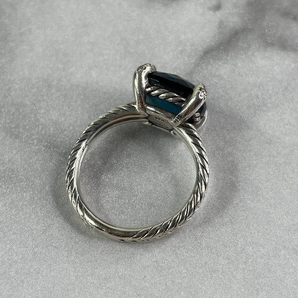 David Yurman Chatelaine® Ring Sterling Silver with Hampton Blue Topaz and Diamonds Size 6.5