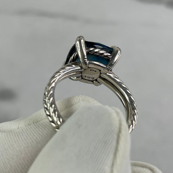 David Yurman Chatelaine® Ring Sterling Silver with Hampton Blue Topaz and Diamonds Size 6.5