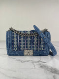CHANEL Blue Denim and Woven Tweed Medium Boy Bag