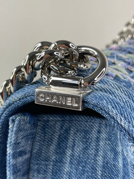 CHANEL Blue Denim and Woven Tweed Medium Boy Bag