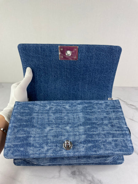 CHANEL Blue Denim and Woven Tweed Medium Boy Bag