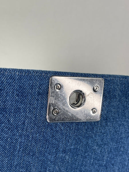 CHANEL Blue Denim and Woven Tweed Medium Boy Bag