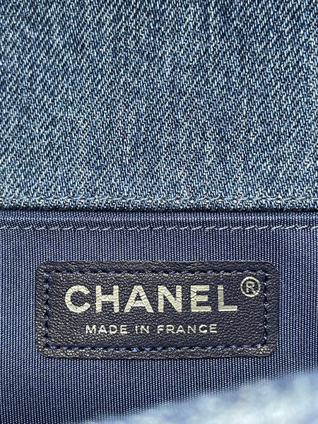 CHANEL Blue Denim and Woven Tweed Medium Boy Bag