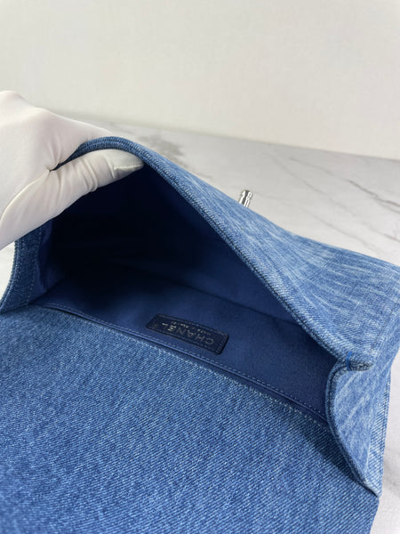 CHANEL Blue Denim and Woven Tweed Medium Boy Bag