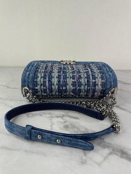 CHANEL Blue Denim and Woven Tweed Medium Boy Bag
