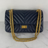 CHANEL Navy Blue Chevron Quilted 2.55 Reissue 225 Flap Crossbody/Shoulder Bag