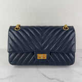 CHANEL Navy Blue Chevron Quilted 2.55 Reissue 225 Flap Crossbody/Shoulder Bag