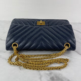 CHANEL Navy Blue Chevron Quilted 2.55 Reissue 225 Flap Crossbody/Shoulder Bag