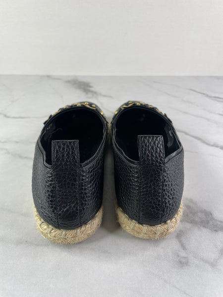Louis Vuitton Black Leather Tropical Bloom Espadrille Flats Size 35.5