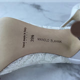 Manolo Blahnik HANGISI LACE Light Cream Lace Jewel Buckle Pumps Size 39.5