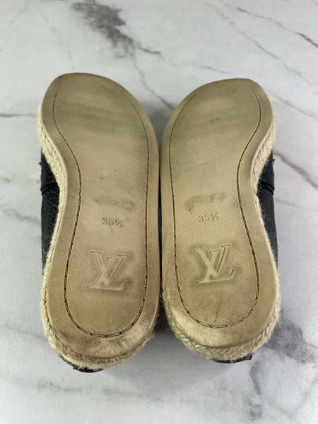 Louis Vuitton Black Leather Tropical Bloom Espadrille Flats Size 35.5