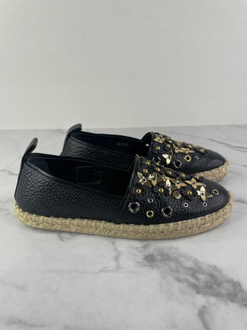 Louis Vuitton Black Leather Tropical Bloom Espadrille Flats Size 35.5